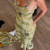 Weird Puss See Through Women 2 Piece Set Y2K Ruffles Patchwork Camisole+Tierred Skirts Matching Vacation Sexy Midnight Clubwear