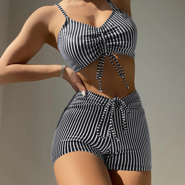 Drawstring Front Shorts Bikinis 2026 High Waist Swimsuit Women Swimwear Female Bathers Bathing Swimming Swim Suit Beachwear