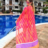 Women Swimsuit Cover Up Sleeve Beach Tunic Dress Robe De Plage Solid White Cotton Pareo High Collar Beachwear