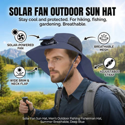 Solar Fan Hat with Neck Flap UV Protection Hat with Solar Fan USB Rechargeable Breathable Men Summer Outdoor Fishing Hat