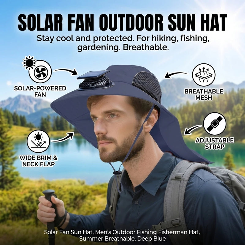 Solar Fan Hat with Neck Flap UV Protection Hat with Solar Fan USB Rechargeable Breathable Men Summer Outdoor Fishing Hat