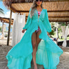 Women Swimsuit Cover Up Sleeve Beach Tunic Dress Robe De Plage Solid White Cotton Pareo High Collar Beachwear