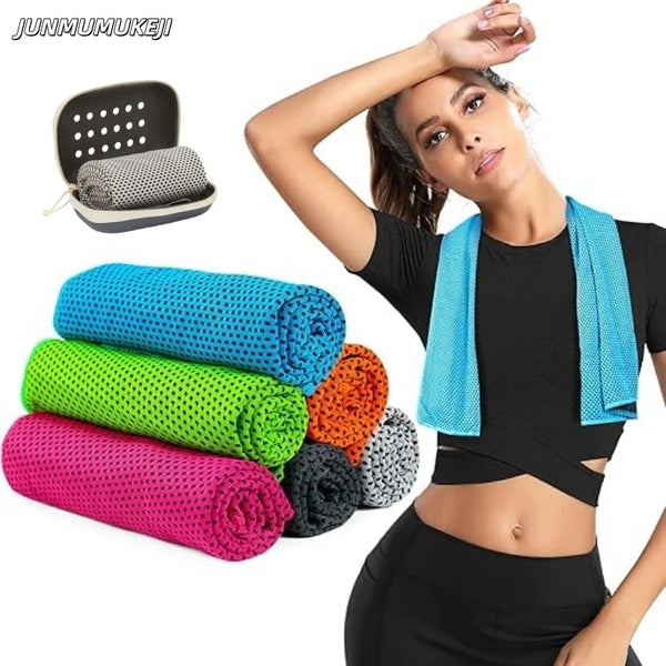 Quick Drying Cooling Towel Soft Breathable Chilly Sweat Absorption Cold Towel with Storage Box Sports Running Yoga Gym Club