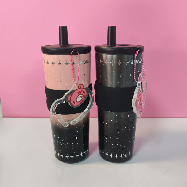 Cute Bear Stainless Steel Tumbler 700ml Vacuum Insulated Cup with Straw Tea Filter Leakproof Coffee Mug for Office Travel