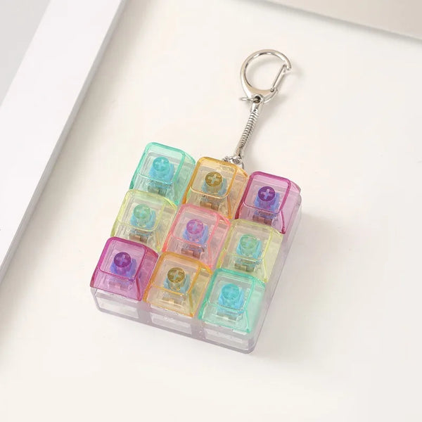 Colorful LED Keyboard Fidget Keychain 9 Keys Clicker Button Keycap Stress Relief for Adult Office Desk Finger Exercise