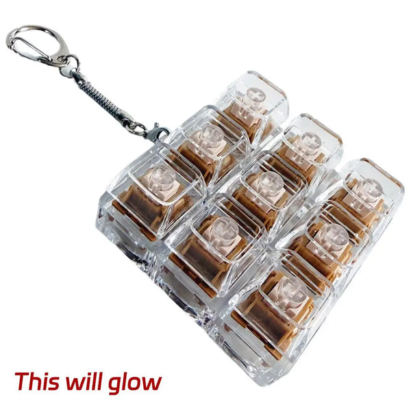 Clear LED Keyboard Fidget Toy Silent Mechanical Switch Tester Keychain Stress Relief Fingertip Toy with Customizable Keycaps