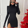Women Spring Autumn Long Sleeve Bodycon Soild Color Black Slim Package Hip Mini Dress Female Clothing Streetwear