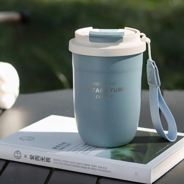 JUSTINLAU Stainless Steel Coffee Cup Insulated Water Bottle Double Drinking Straw Cup With tea strainer Office Outdoor Water Cup