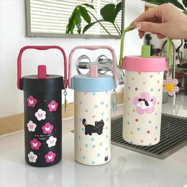 Stainless Steel Portable Insulated Cup Water Cup Large Capacity Sport Thermal Water Bottle Handle Tea Infuser