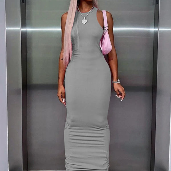 Hugcitar Ribbed Sexy Y2K Clothes Sleeveless Bodycon Maxi Dresses For Women Club Birthday Party Streetwear Elegant Outfits