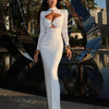Elegant Party Dresses For Women Fashion Sexy Solid Full Sleeves Hollow Out Turtleneck Sheath Hip Wrap Long Vestidos Robes Female
