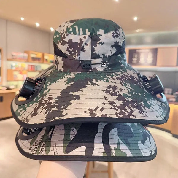 Fashion Solar Fan Hat Rechargeable USB Charging Fisherman Hat UPF 50+ with 2 Solar Fan Bucket Hat Outdoor