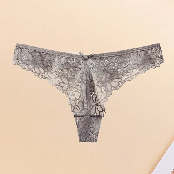 10Pcs Women's Floral Lace Panties Sexy Bow Decor Low Rise Underwear Soft Breathable Panties, Ideal for Daily Wear,  Gym, Parties