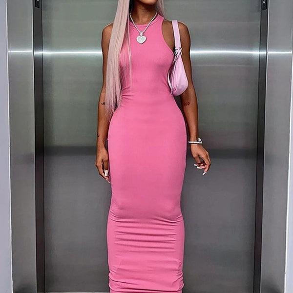 Hugcitar Ribbed Sexy Y2K Clothes Sleeveless Bodycon Maxi Dresses For Women Club Birthday Party Streetwear Elegant Outfits