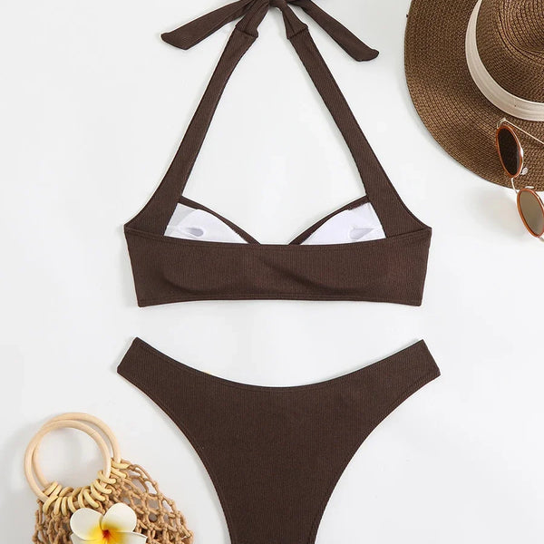 Sexy Women's Swimsuit 2025 Summer Bikini Two-piece Swimwear for Woman Beachwear Halter Bikinis Sets Swimming Beach Bathing Suits