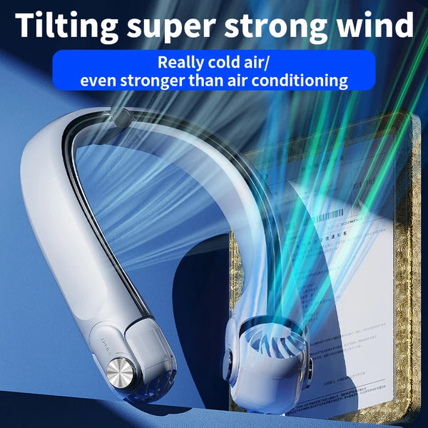 Rotor Neck Hanging Portable Fan, USB Rechargeable Adjustable Bladeless Turbo Cooling Fan for Dorm Home Outdoor