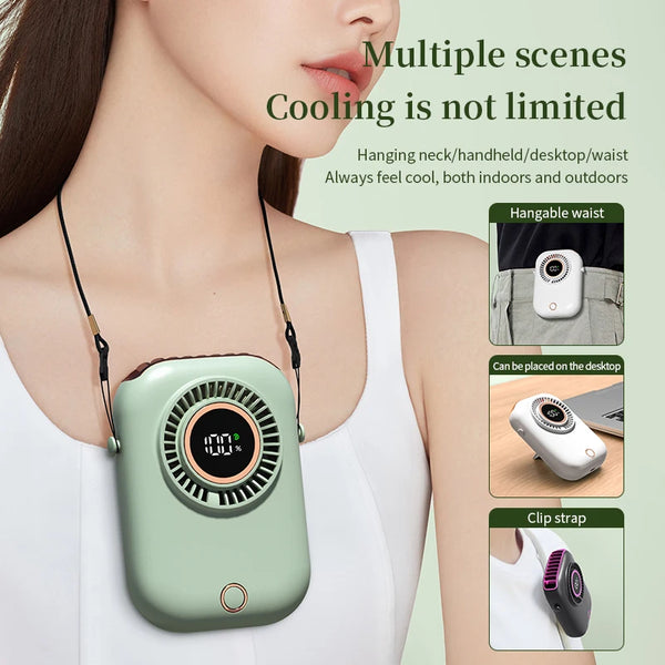 Colorful Hanging Neck Fan Portable Hanging Neck Fan Intelligent Digital Display Colorful Atmosphere Light Five-speed Adjustable