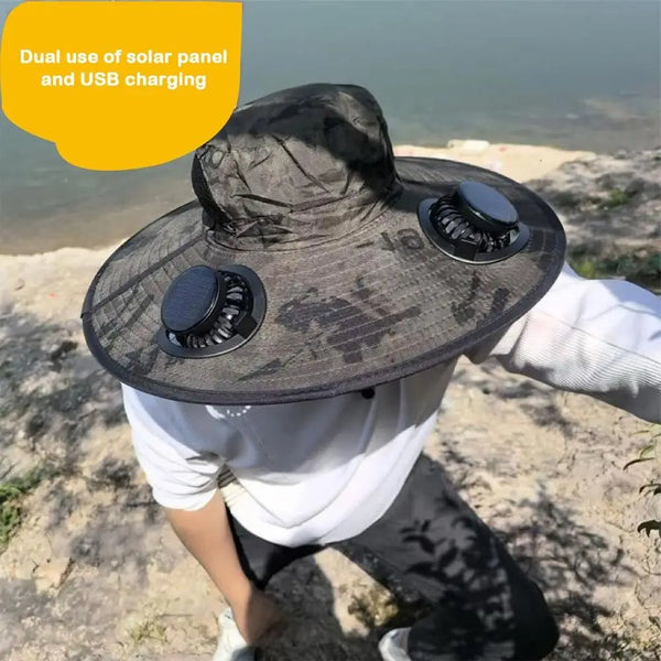 Fashion Solar Fan Hat Rechargeable USB Charging Fisherman Hat UPF 50+ with 2 Solar Fan Bucket Hat Outdoor