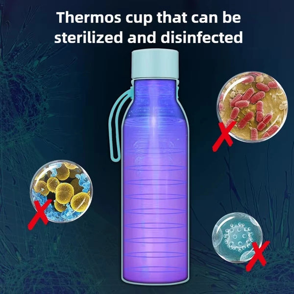 UV-C Purification Water Bottle Outdoor Smart Insulated Stainless Steel Cup for Auto Clean Keep Hot Cold Gym Running Cycling