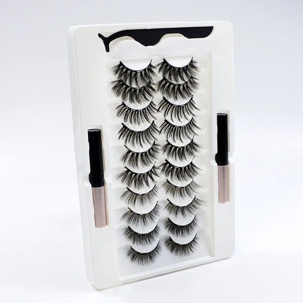 10Pairs Magnet False Eyelashes Reusable Magnetic Eyelashes With Eyeliner and Tweezers Natural Look Fake Eyelashes