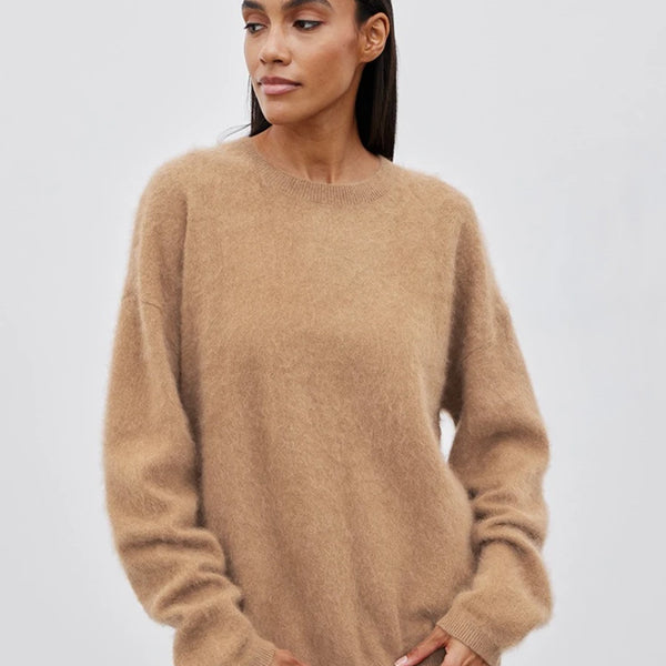 Blubelle Women's Autumn Winter Solid Color Knit Sweater O-Neck Long Sleeve Loose Fit Casual Relaxed Fashion Pullovers