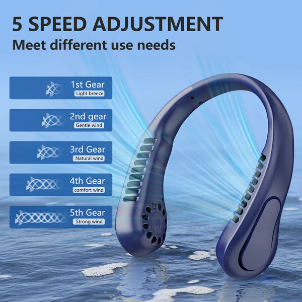 The New JKUOO Portable Bladeless Neck Fan, Fifth Generation LazyRechargeable Small Fan - Features Infinite Speed , 1200Mah Batte