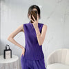 Miyake Pleated Elegant Fashion Temperament Solid Color Half High Neck Sleeveless Women's Vest 2023 Summer New Breathable Top