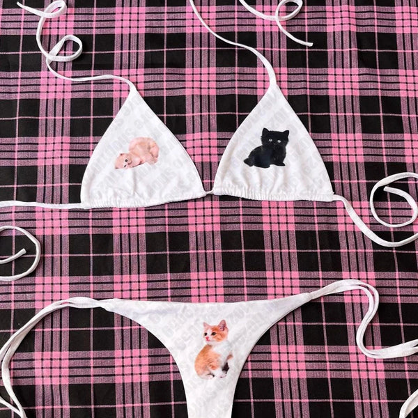 Y2k Emo Girls Vintage Swimsuit Women Bikini Set Push-up Padded Bra Thong Two Pieces Swimwear Beachwear Bathing Suit Femme 2000s