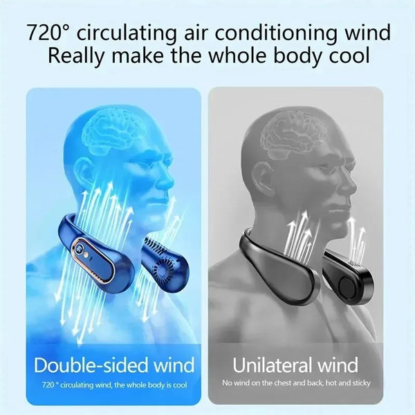 3000mAh Hanging Neck Fan Portable Bladeless Mini USB Rechargeable Mute LED Digital Display Electric Fan Summer Air Cooler ﻿