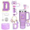 8PCS Accessories Set for Stanley Cup Purple 30oz 40oz tumbler Silicone Straw Topper Cover Cap Boot Handle Charm Initials Sticker