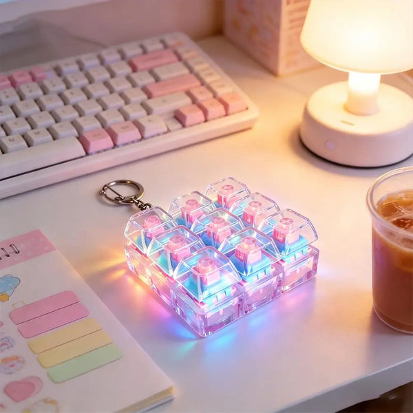 Clear LED Keyboard Fidget Toy Silent Mechanical Switch Tester Keychain Stress Relief Fingertip Toy with Customizable Keycaps