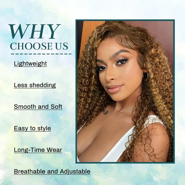 Honey Blonde Ombre Highlight Lace Front Wig Human Hair 13x6 Deep Wave HD Lace Curly WIG