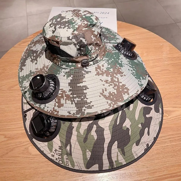 Fashion Solar Fan Hat Rechargeable USB Charging Fisherman Hat UPF 50+ with 2 Solar Fan Bucket Hat Outdoor