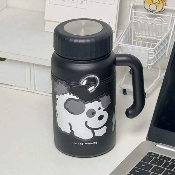 Leak Proof Insulated Cup with Tea Strainer Cartoon Stainless Steel Water Bottle 1000ml with Handle Portable Thermos Travel Use