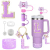8PCS Accessories Set for Stanley Cup Purple 30oz 40oz tumbler Silicone Straw Topper Cover Cap Boot Handle Charm Initials Sticker