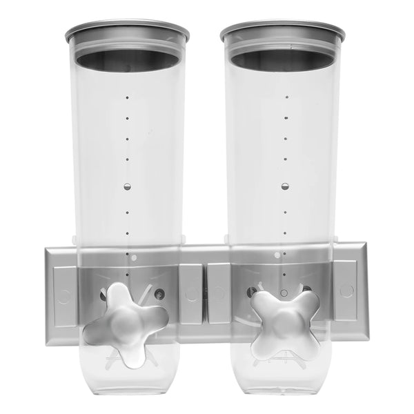 Wall Mount Food Dispenser 3L Dual-Bucket Dry Food Storage Portion Control for Rice Grains Space-Saving Kitchen Organizer