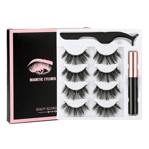 1/3/4 Pairs Magnetic Eyelashes Kit Waterproof Liquid Eyeliner Tweezers Soft Faux Cils Fluffy False Eyelashes Makeup Set Tool Hot