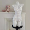 Women Sexy  Floral Print Bodysuit Lace Trim Sleeveless Slim Fit Leotard Summer Jumpsuit Romper Sexy Underwear Nightwear Lingerie
