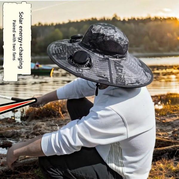 New Solar Fan Hat Breathable USB Charging Sun Hat for Men with 2 Solar Fan Wide Brim Fisherman Hat Outdoor