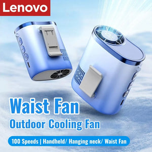 Lenovo Portable Waist Fan 100-Speed Strong Wind Rechargeable Neck Fan Quiet Long Battery Life Clip-on Fan for Outdoor Hiking