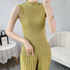 Miyake Pleated Elegant Fashion Temperament Solid Color Half High Neck Sleeveless Women's Vest 2023 Summer New Breathable Top