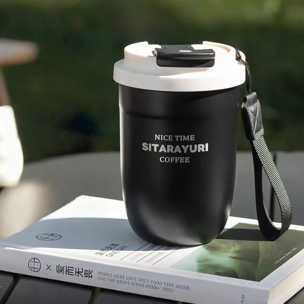 JUSTINLAU Stainless Steel Coffee Cup Insulated Water Bottle Double Drinking Straw Cup With tea strainer Office Outdoor Water Cup