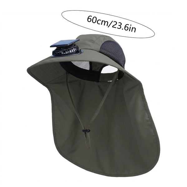 Solar Fan Hat with Neck Flap UV Protection Hat with Solar Fan USB Rechargeable Breathable Men Summer Outdoor Fishing Hat