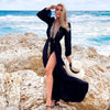Women Swimsuit Cover Up Sleeve Beach Tunic Dress Robe De Plage Solid White Cotton Pareo High Collar Beachwear
