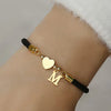 Initial Heart Charm Letter Link Bracelet, Fashion All-Match Jewelry for Women, Retro Adjustable Rope Bracelet for Daily Use