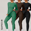 Two-Piece Set Women'S Patchwork High Elastic Soft round Neck Flat Shoulder Long Sleeve Slim Fit Beautiful Hip Tight Pants Yoga Clothes Suit Workout Running Clothes Four Seasons Outdoor Running Cycling Hiking Walking Shopping Fashion Suit Gym