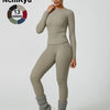Two-Piece Set Women'S Patchwork High Elastic Soft round Neck Flat Shoulder Long Sleeve Slim Fit Beautiful Hip Tight Pants Yoga Clothes Suit Workout Running Clothes Four Seasons Outdoor Running Cycling Hiking Walking Shopping Fashion Suit Gym