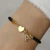 Initial Heart Charm Letter Link Bracelet, Fashion All-Match Jewelry for Women, Retro Adjustable Rope Bracelet for Daily Use
