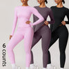 Two-Piece Set Women'S Patchwork High Elastic Soft round Neck Flat Shoulder Long Sleeve Slim Fit Beautiful Hip Tight Pants Yoga Clothes Suit Workout Running Clothes Four Seasons Outdoor Running Cycling Hiking Walking Shopping Fashion Suit Gym