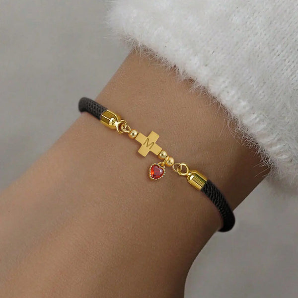 Initial Heart Charm Letter Link Bracelet, Fashion All-Match Jewelry for Women, Retro Adjustable Rope Bracelet for Daily Use